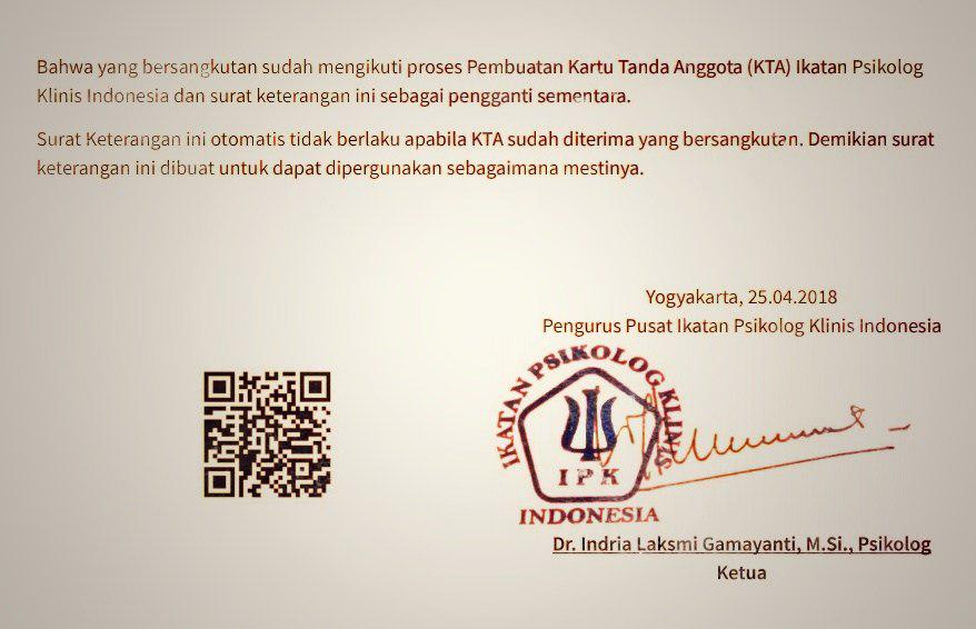 Validasi Keaslian Surat Keterangan KTA Sementara IPK Indonesia