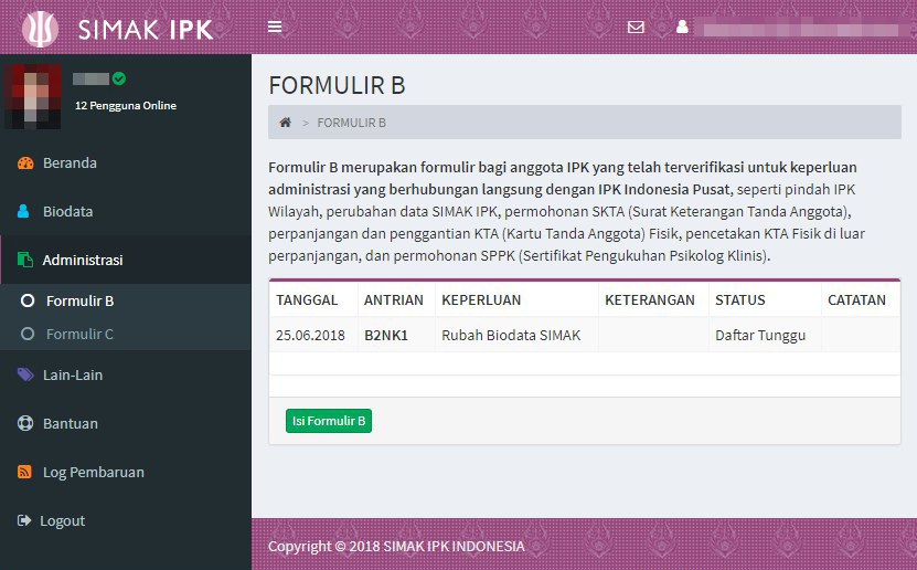 Formulir B SIMAK IPK Indonesia