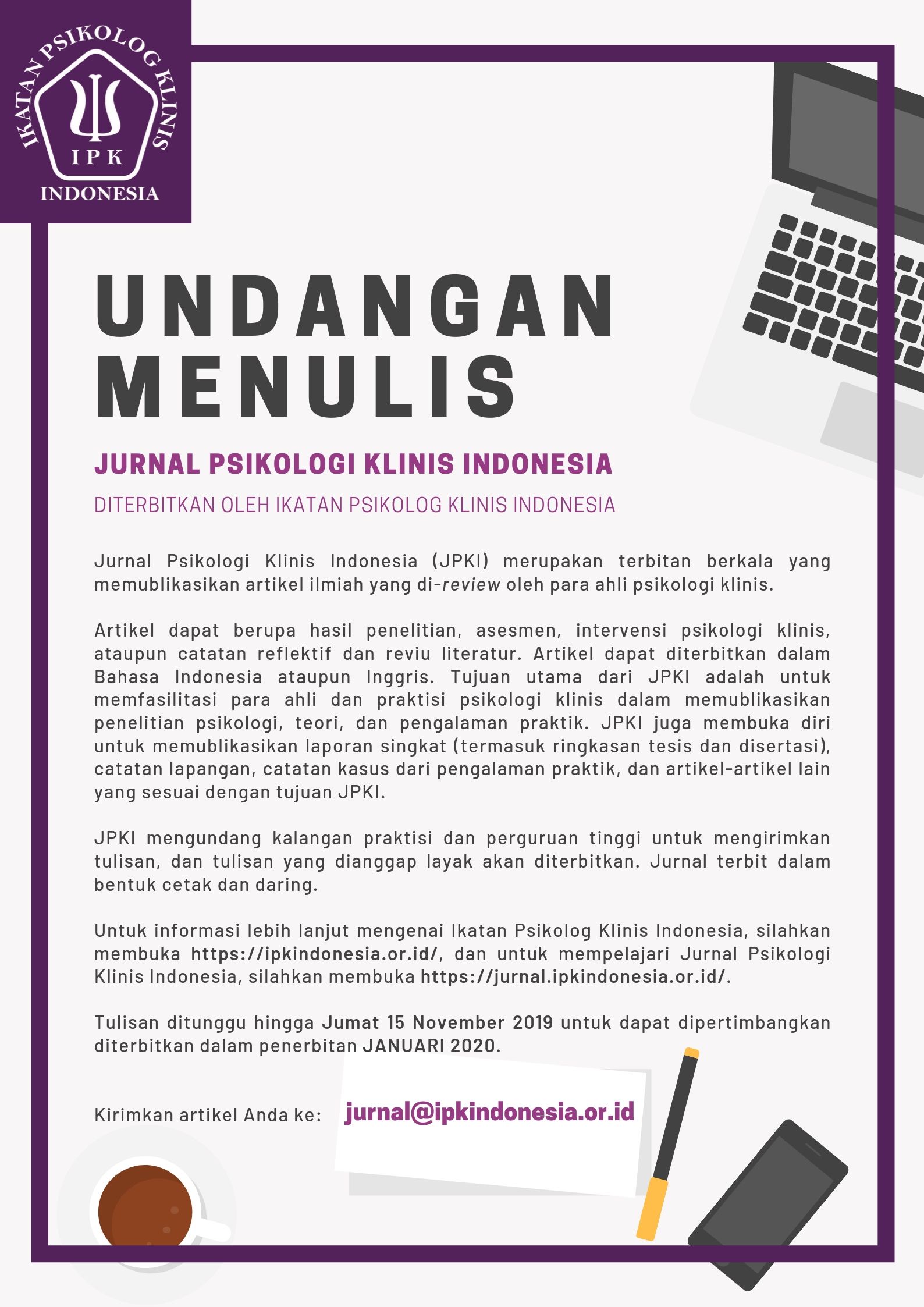 Undangan Menulis Jurnal Psikologi Klinis Indonesia