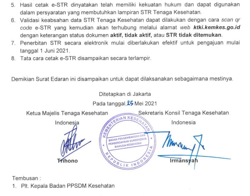 Surat Edaran Tentang Penerbitan Surat Tanda Registrasi Elektronik Tenaga Kesehatan