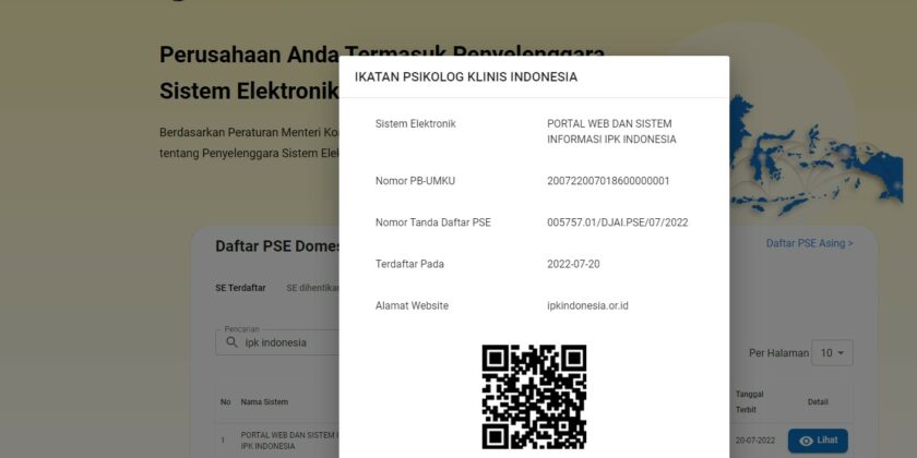 IPK Indonesia Terdaftar sebagai Penyelenggara Sistem Elektronik ( PSE ) Lingkup Privat