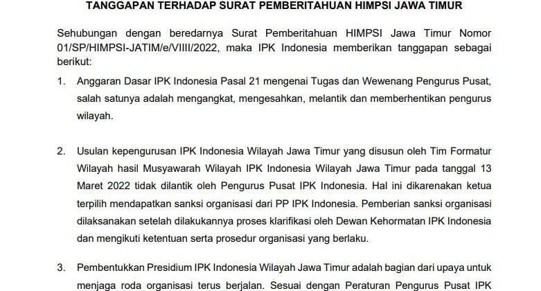 SE 05 VIII 2022 Tentang Tanggapan Terhadap Surat Pemberitahuan HIMPSI Jawa Timur