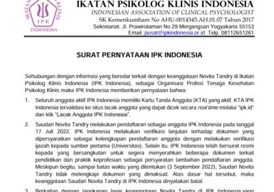 Surat Pernyataan IPK Indonesia Terkait Keanggotaan Novita Tandry
