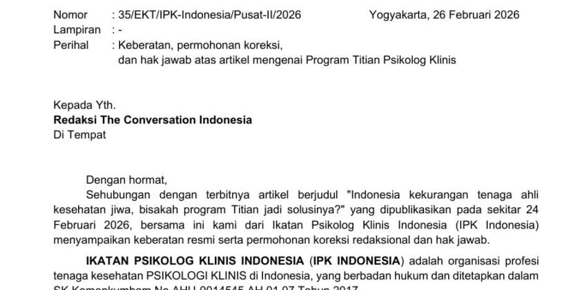 Tanggapan IPK Indonesia Atas Artikel The Conversation berjudul “Indonesia kekurangan tenaga ahli kesehatan jiwa, bisakah program Titian jadi solusinya?”